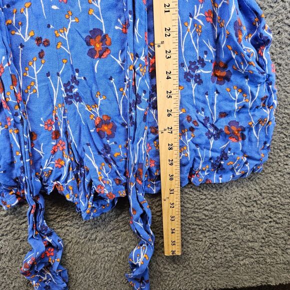 Free People Dress Women‎ Size 10 Blue Floral V-Neck Short Sleeve Minidress - Picture 4 of 8
